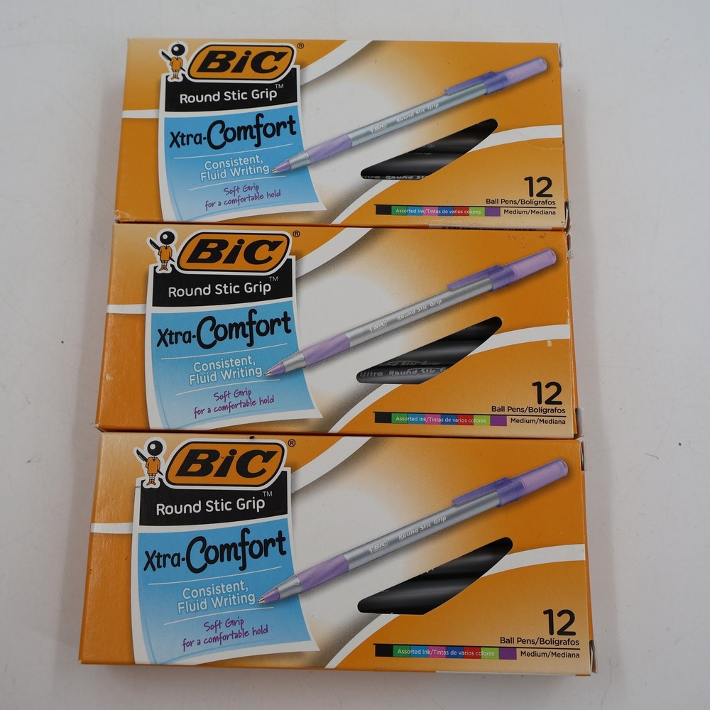 BIC Round Stic Grip Xtra-Comfort Ball Pens Medium Assorted 12 Count WXBST981